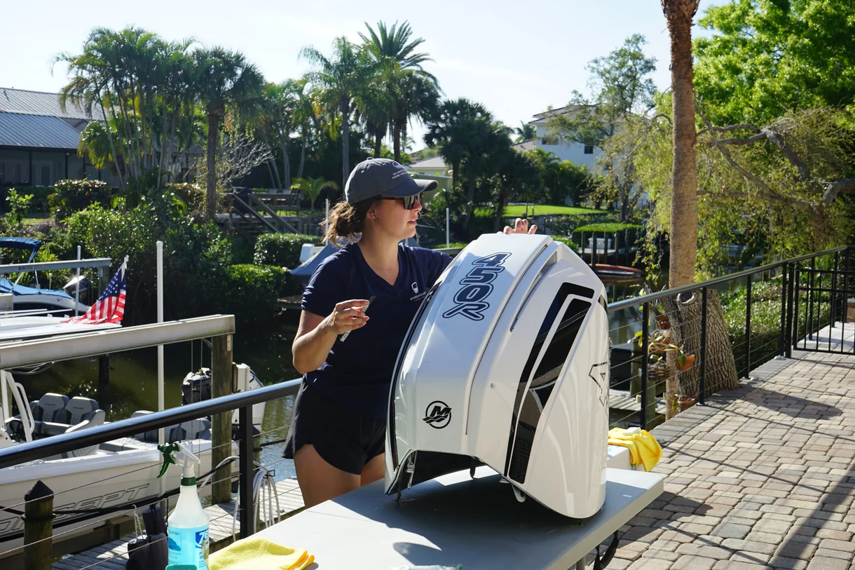 Interior ceramic coating application aboard a Tiara Yacht
