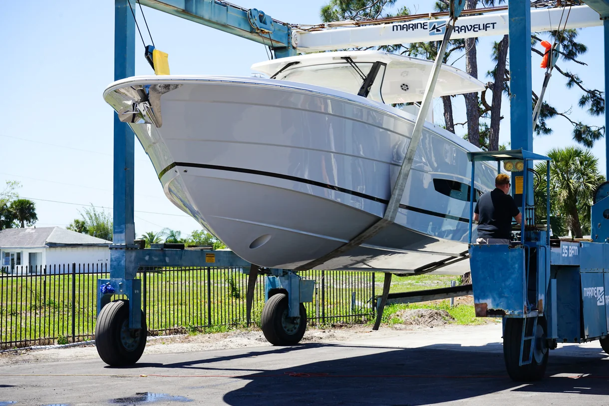Interior ceramic coating application aboard a Tiara Yacht